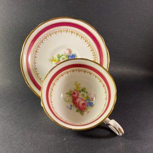 Vintage Royal Stafford bone china with floating roses teacup and saucer